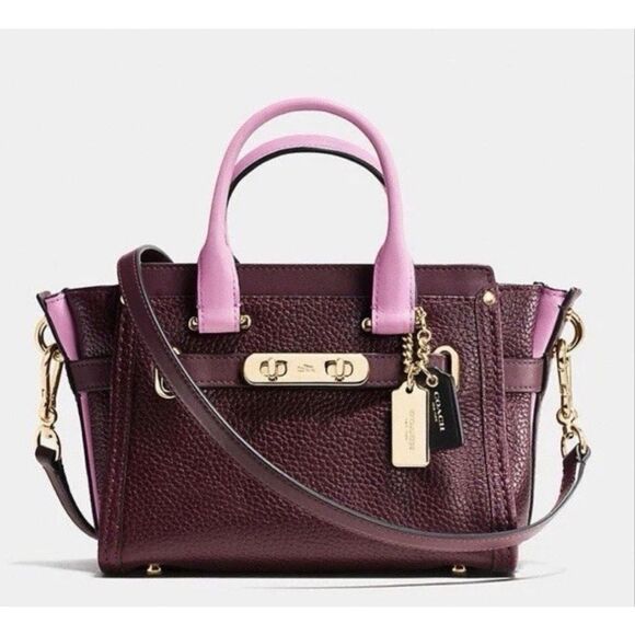 COACH COLORBLOCK OXBLOOD/PINK SWAGGER 20 IN PEBBLED LEATHER (35954) - Picture 1 of 12